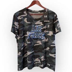 Under Armour Black & Gray Camo Air Force Tee, Ladies Loose Cut, Short Sleeve, XL